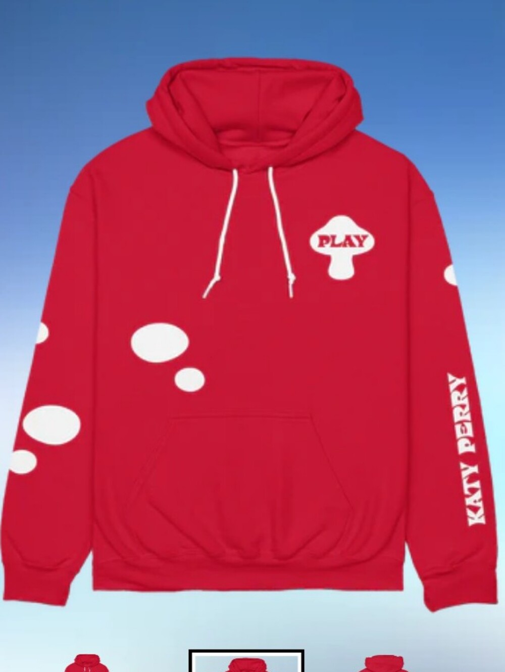 Katy Perry Collections Play Red Hoodie with White Game-Style Mushroom & Bubbles